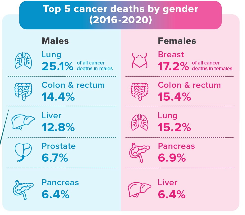 Top 5 Cancers Deaths by Gender