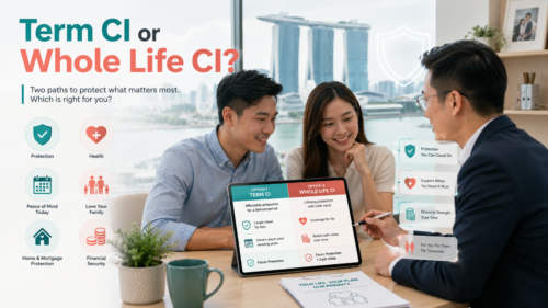Term CI vs whole life CI insurance in Singapore compared by premiums, coverage duration, cash value and protection amount.